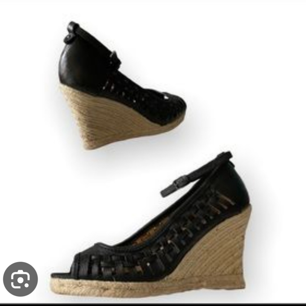 NEW Nine West Natasao Leather Espadrille Wedge Peep Toe Ankle Strap